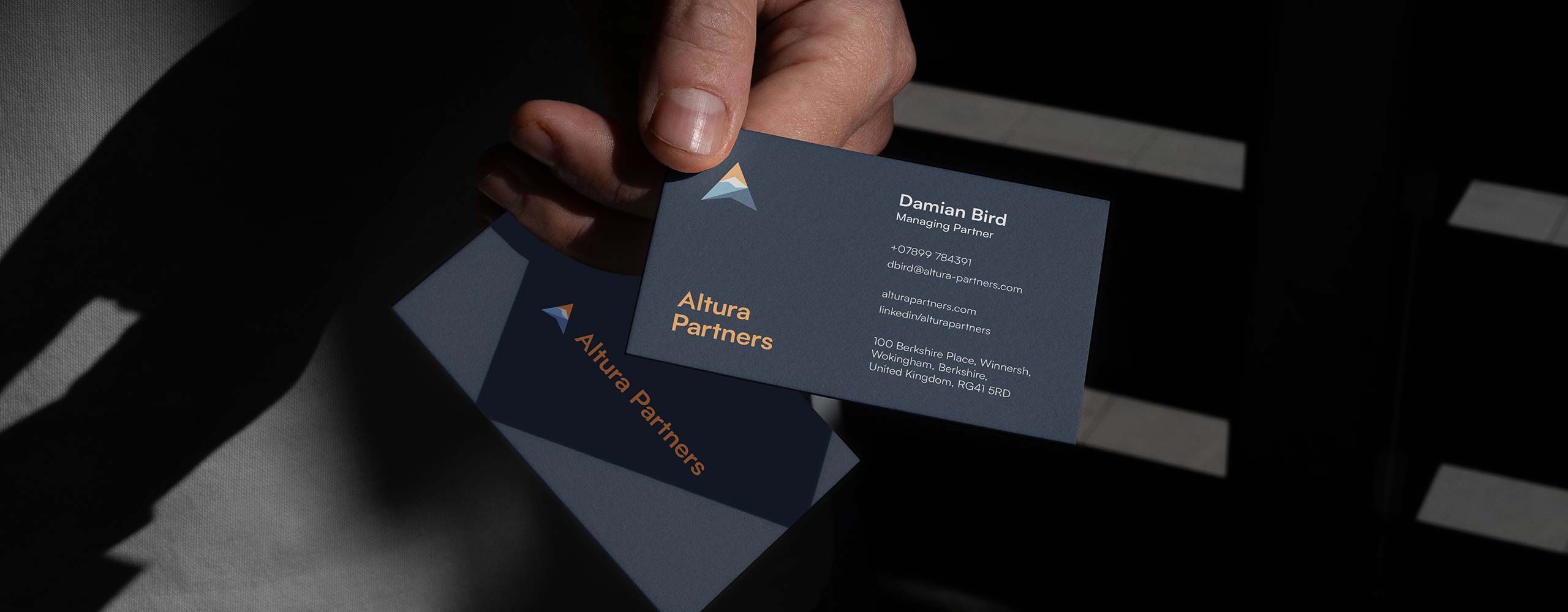 altura-partners-tech-recruitment-business-cards-with-logo-and-branding