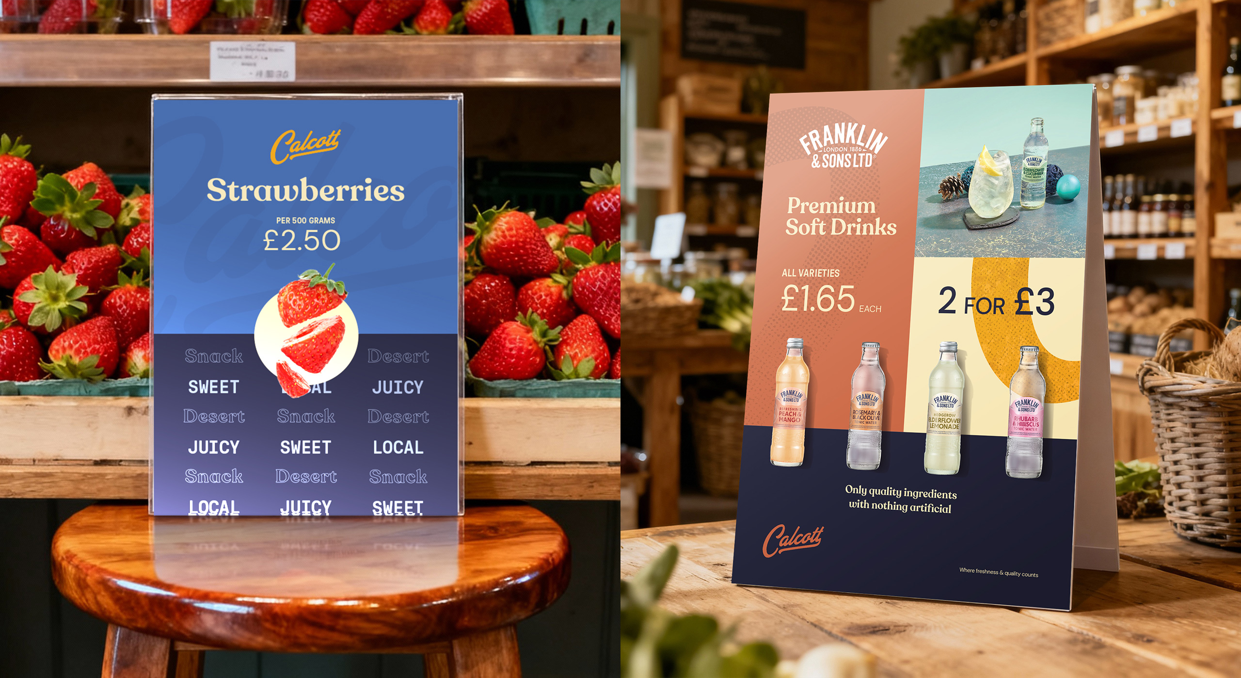 Printed signage design for Calcott Hall Farm featuring the brand logo and typography.