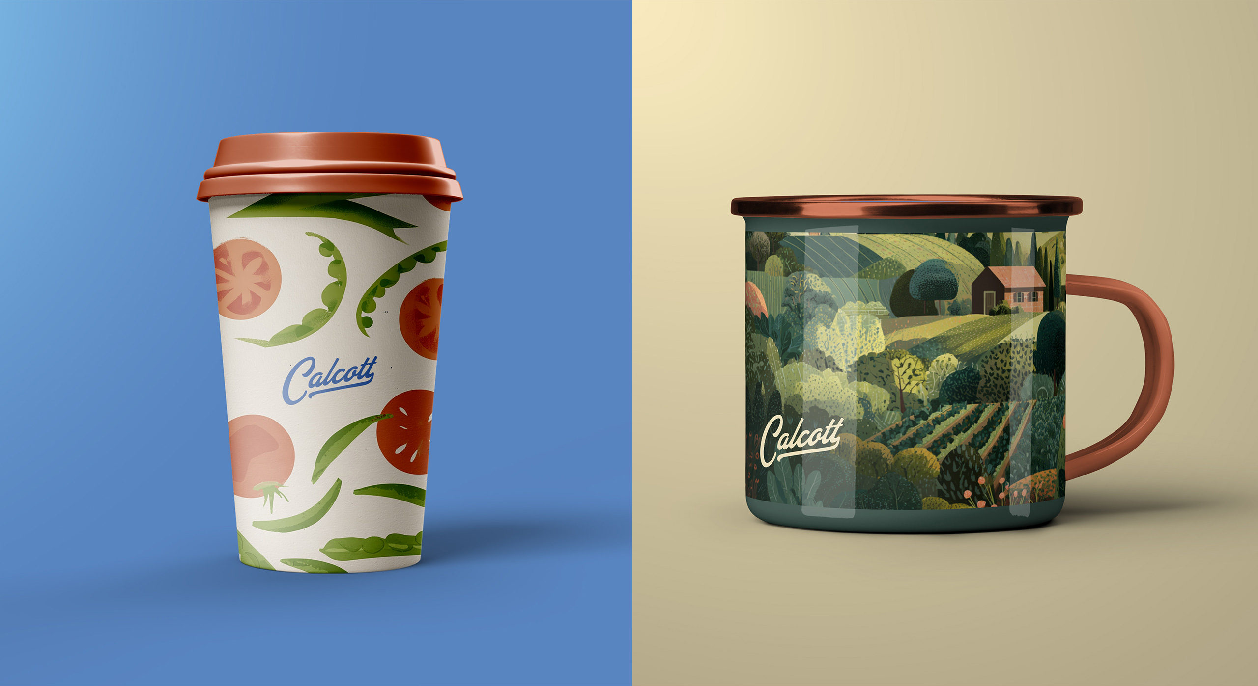 Set of Calcott Hall Farm illustrations created for the farm shop branding